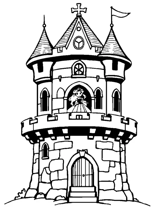 Princess in a Castle Tower coloring page