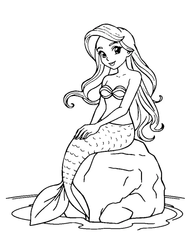 Mermaid Sitting on a Rock coloring page