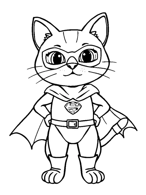 Kucing superhero halaman mewarnai